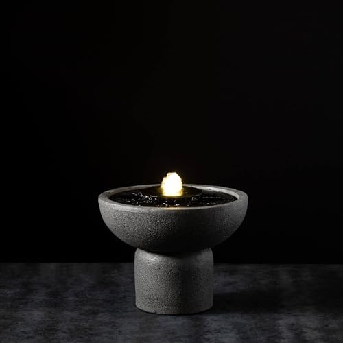 Sullivans Gray Small Pedestal Water Fountain with LED Light and Easy Setup Pump