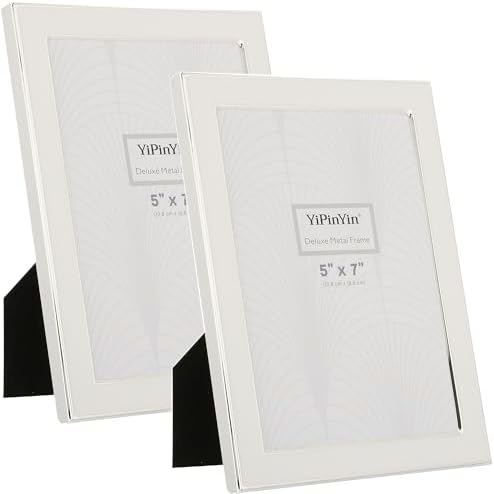 YiPinYin 5x7 Silver Metal Edge Photo Frames Set of 2