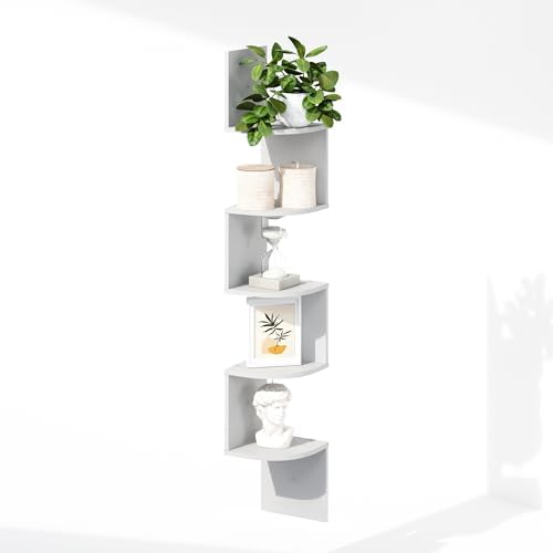 Furinno 5-Tier Floating Corner Shelf White