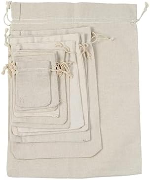 SHOWERORO 4pcs Cotton Drawstring Sachet Bags for Tea and Fragrance