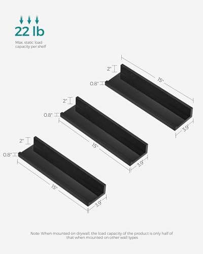 SONGMICS Set of 3 Floating Wall Shelves 15-Inch Wide Black