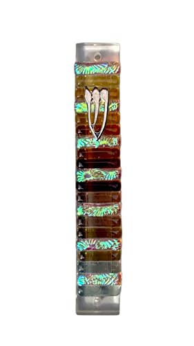 Jewish Mezuzah Handmade Glass Case - Brown Honeycomb