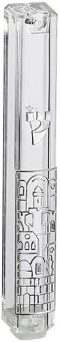 Mezuzah Case Lucid Plastic Decorated Silver Jerusalem 12cm Judaica