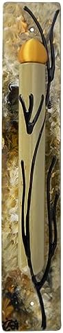 Hand Painted Mezuzah Case with Printed Scroll 625 Inch Amber Brown