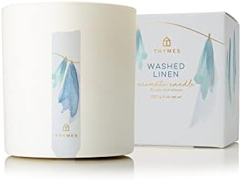 Thymes 8 oz Linen Candle in Matte White Jar