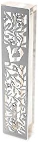 Acrylic Mezuzah Case with Steel Leaves and Swarovski Crystals