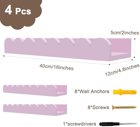 Scalloped Wall Bookshelf Set of 4 - Pink 16 Inch