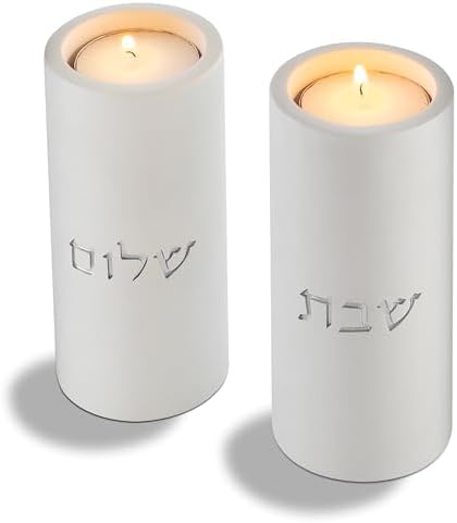 SURI Shabbat Candle Holders Set Modern Minimalist Concrete Tea Light Holders
