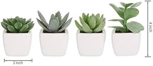 MyGift Set of 4 Mini Assorted Artificial Succulent Plants in White Ceramic Pots