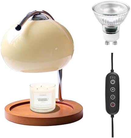 Retro Wood Candle Lamp with Glass Warmer and Dimmable Light