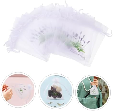 VOSAREA 20pcs Lavender Scented Sachets Drawstring Organza Mesh Bags for Home Storage and Freshening