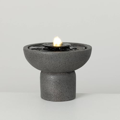 Sullivans Gray Small Pedestal Water Fountain with LED Light and Easy Setup Pump