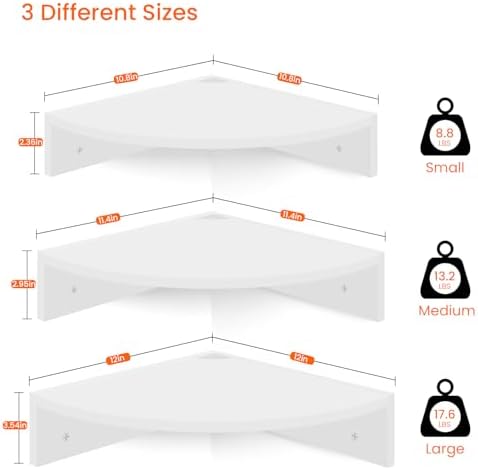 Homode Set of 3 Floating Corner Shelves White