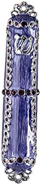 Judaica Mezuzah Case with Stones Enamel Purple 45 Inch