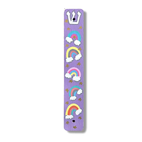 Rainbow Mezuzah Case for Baby Naming Birthday - Purple No Scroll