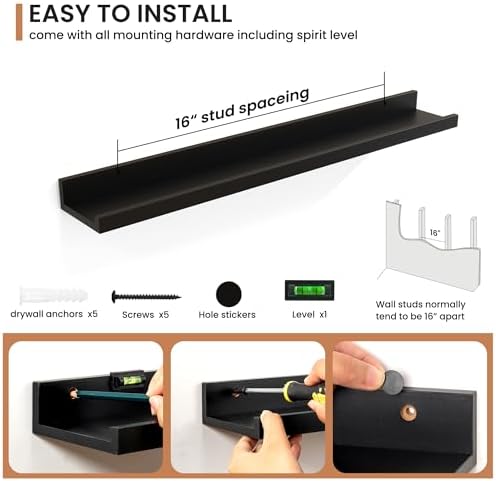 Fun Memories Floating Shelves Set of 2 32 Inch Black Rustic Wall Mounted Picture Ledge Storage