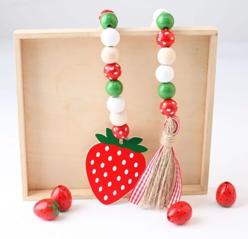 Jojofuny 2pcs Strawberry Beaded Garland Tassels Wall Hanging Decor