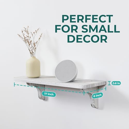 Real Wood Rustic White Wall Shelves - 17 Inch 2 Pack