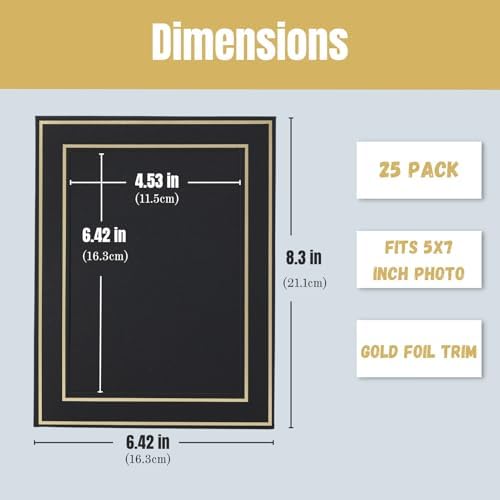 100Pack Black Paper Frames with Gold Trim and Easel