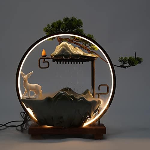 Headery Indoor Water Fountain with LED Light and Incense Holder
