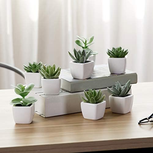 MyGift Set of 4 Mini Assorted Artificial Succulent Plants in White Ceramic Pots