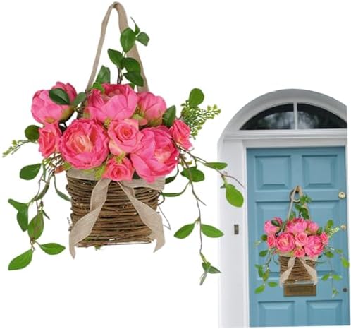 Peony Door Wreath Basket for Front Door Flowers Spring Welcome Decor