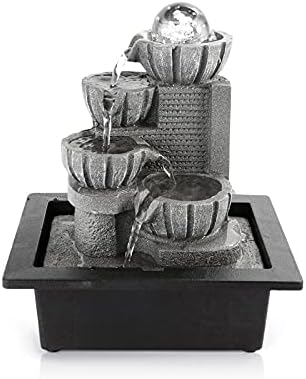 Dyna-Living Indoor Tabletop Water Fountain with LED Lights and Rolling Ball Design
