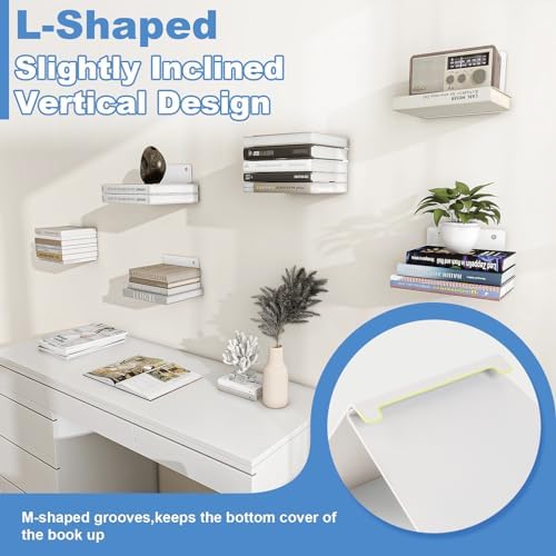 FENTEC 6 Pack Floating Bookshelf Wall Mount White