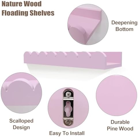 Scalloped Wall Bookshelf Set of 4 - Pink 16 Inch