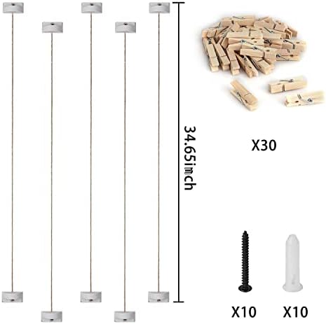 Wooden Photo Wall Display with 5 Strings and 30 Clips