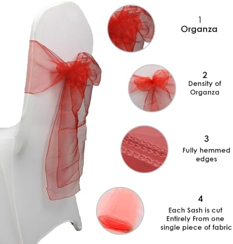 Set of 10 Chair Bows Red Sashes for Decor