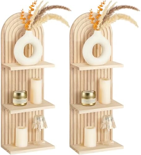 Geetery 2 Pcs Arch Wood Floating Shelf Modern Boho Decor