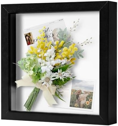 Muzilife 8x8 Shadow Box Frame Black with Glass and Wood