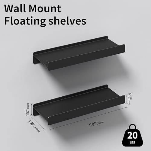 Dancrul Floating Shelves Wall Mount 2 Pack Black 12 Inch