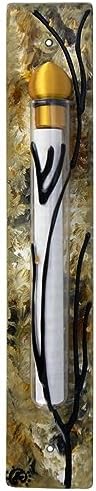 Hand Painted Mezuzah Case with Scroll 625 Inches Amber Brown Clear