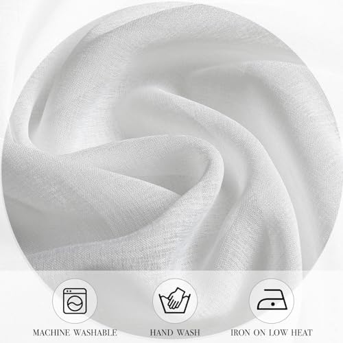 WUBODTI White Sheer Linen Curtains 2 Panel Set