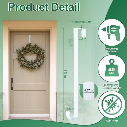 2 Pack 15 Inch Wreath Door Hanger for Holidays and Decor