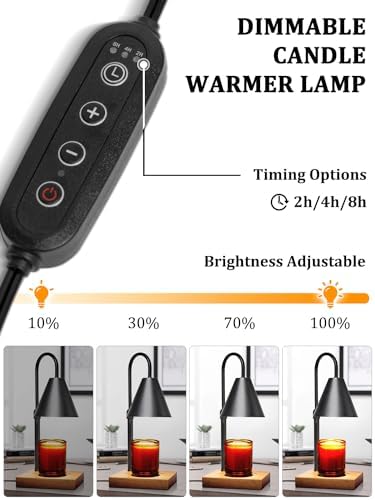 Electric Candle Warmer Lamp with Timer and Dimmer Adjustable Height Walnut Wood Base Black