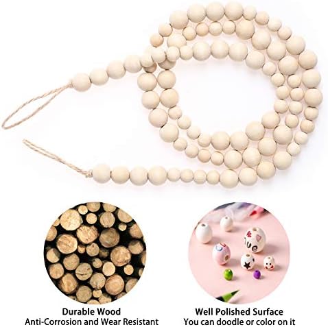 2PCS Wall Hanging Photo Display with Wooden Beads Garland and 9 Wood Clips