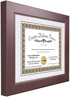 Creative Picture Frames 85x11 Empire Mahogany Diploma Frame with White Mat Glass Easel and Wall Hangers