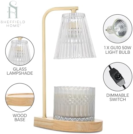 Sheffield Home Glass Candle Warmer Lamp - Gold Ribbed 13x7