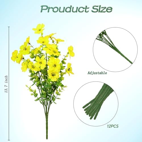 LEIISSURREE Artificial Flowers for Outdoor Decor Yellow Set of 12 Bundles