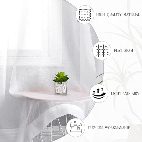 WUBODTI White Sheer Linen Curtains 2 Panel Set