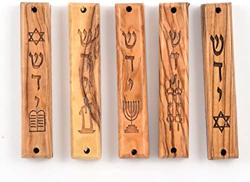 Peer Hastam Olive Wood Mezuzah Cases Set of 5