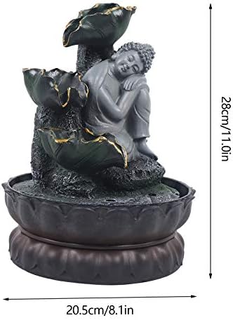 Indoor Buddha Waterfall Fountain with LED Lights and Soothing Sound for Home Office Decor