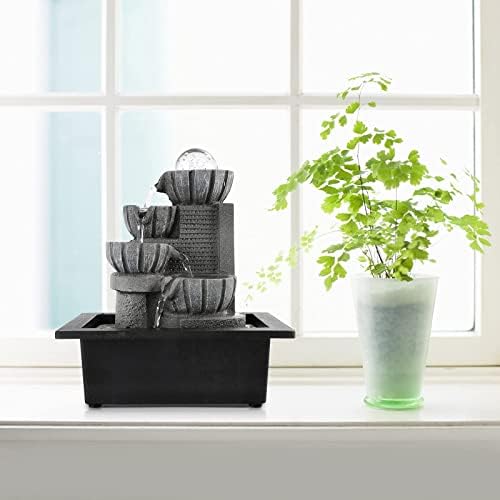 Dyna-Living Indoor Tabletop Water Fountain with LED Lights and Rolling Ball Design