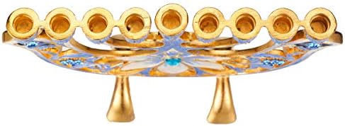 Matashi MTMNR13547 Hand Painted Ivory Menorah with Gold Accents and Blue Flowers