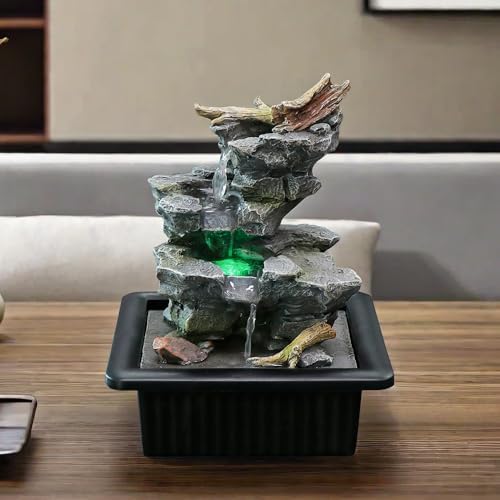 Rock Cascading Tabletop Water Fountain with LED Light Grey