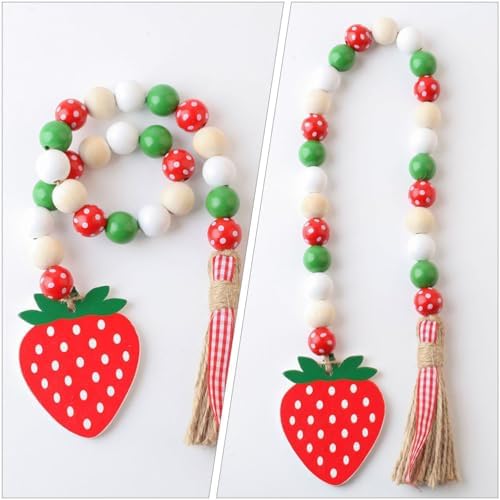 Jojofuny 2pcs Strawberry Beaded Garland Tassels Wall Hanging Decor