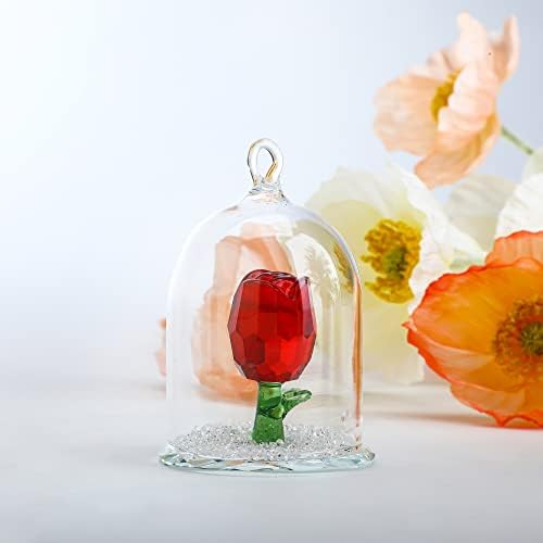 HD Crystal Rose Flower Figurine in Glass Dome
